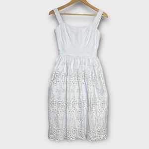 Vintage 60s Lanz White Floral Eyelet High Waisted Sheath‎ Sundress